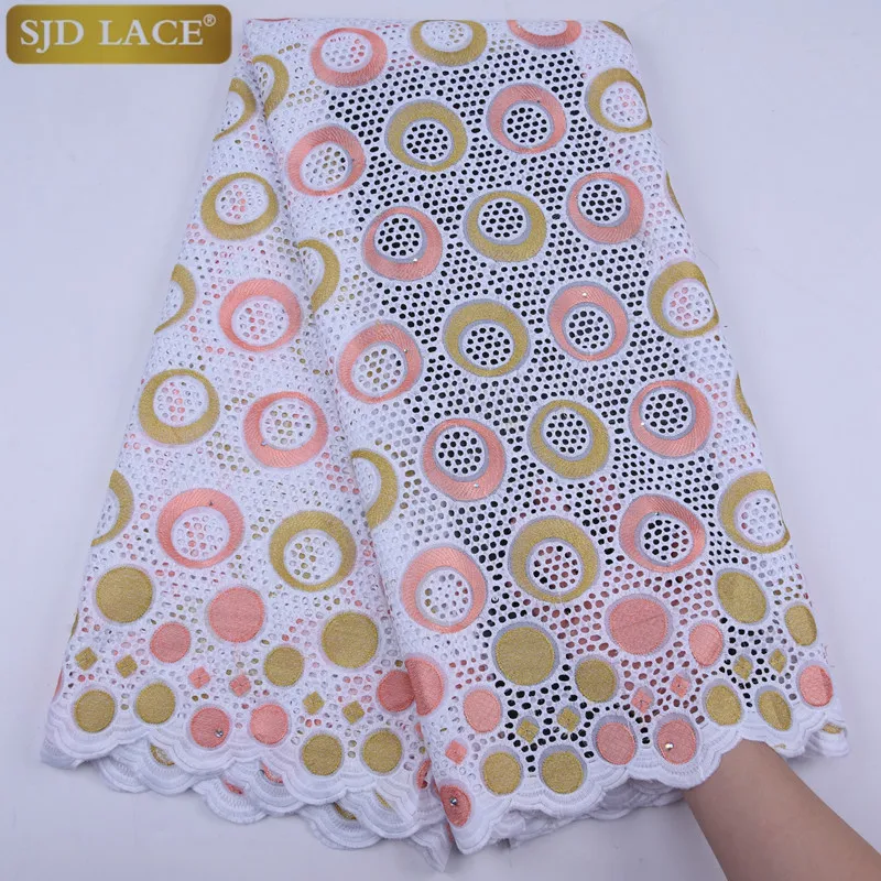100% хлопок Дубай Африканский стиль кружевной ткани с камнями для свадебных