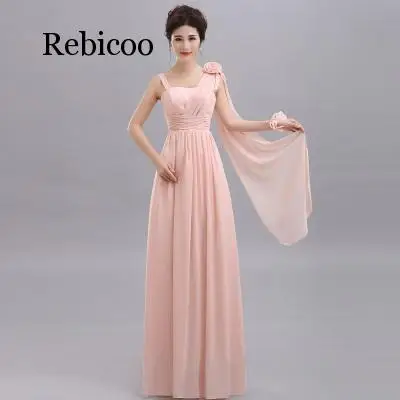 Rebicoo Halter neck Lace Up Chiffon Purple Champagne pink Bridesmaid Dresses Long wholesale Custom wedding party dress Flower | Женская