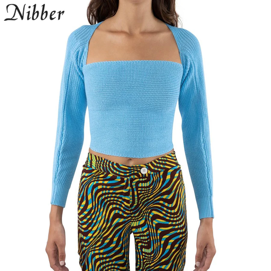 

Nibber Fall Solid Color Sweater Pullover Long-Sleeved Square Collar Casual Fashion Wear For Womens Daily Attire Commuting Party