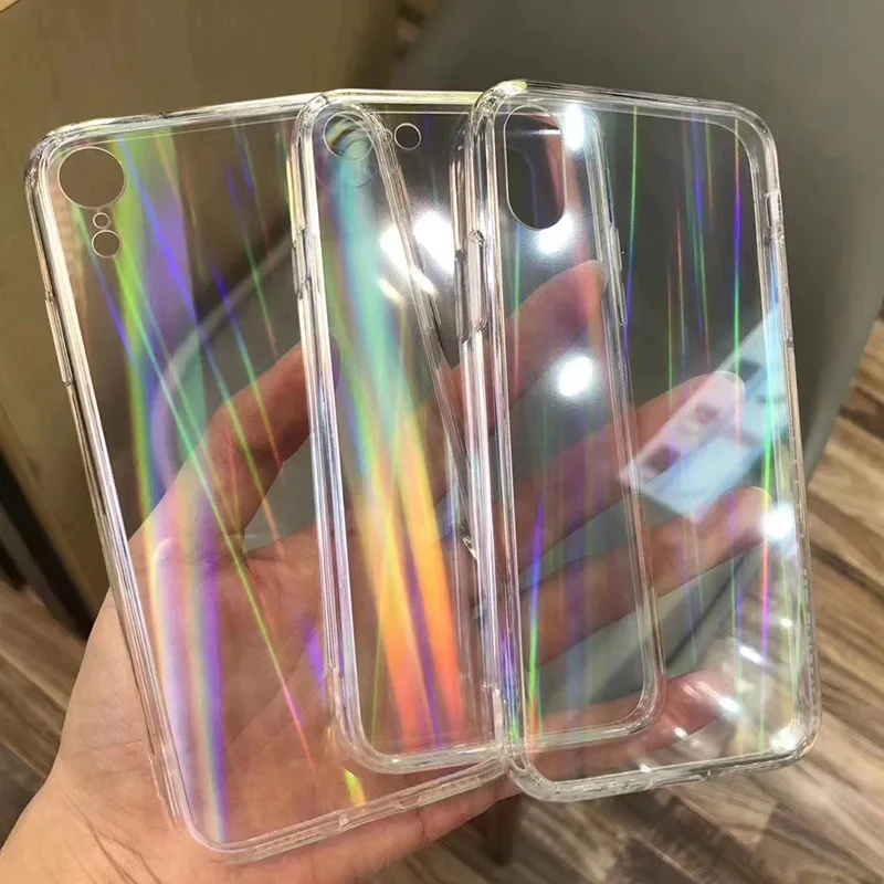 

Gradient Rainbow Laser Cases For iPhone X XS Max XR Transparent Soft For iPhone 11 XR 6S 7 8 Plus 12 Clear Acrylic Covers