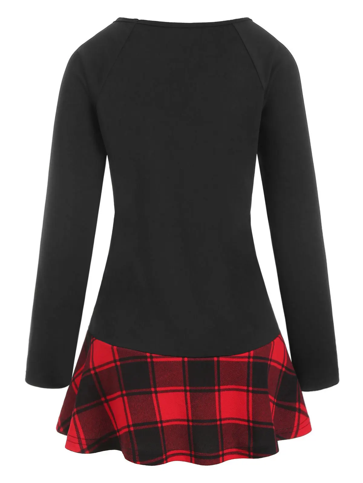 ROSEGAL Plus Size Raglan Sleeve Plaid Flounced T-shirt Scoop Neck Button Women Tops 2019 Classic Vintage Tees Autumn | Женская одежда