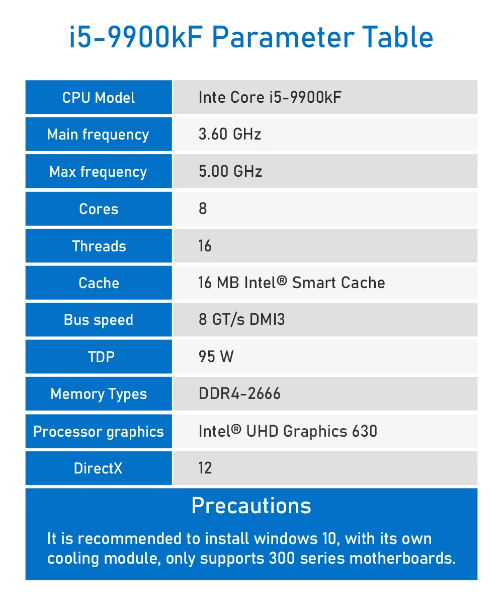 Процессор Intel Core i9-9900KF для настольных ПК 8 ядер до 5,0 ГГц Turbo разблокирован без процессора Графика LGA1151 серии 300 95 Вт
