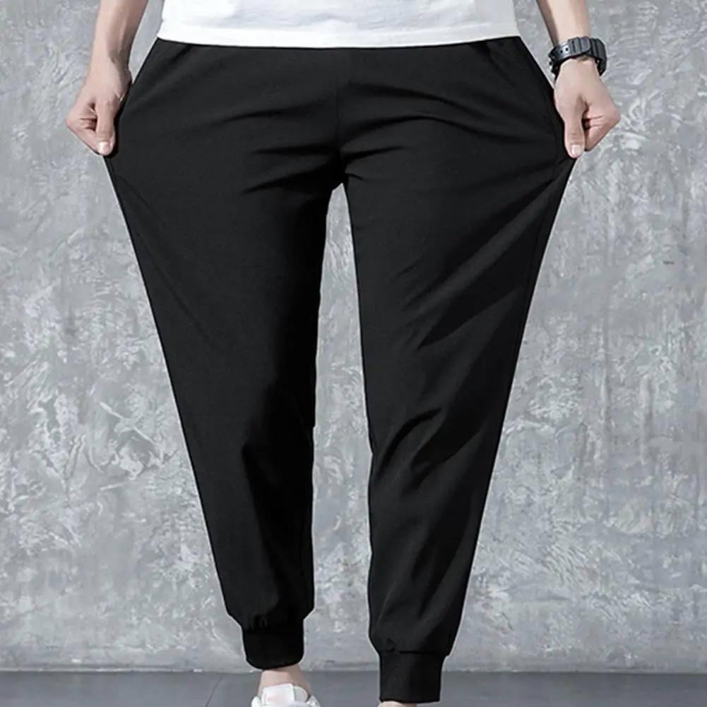 

Men Casual Solid Color Pants Straight All Match Elastic Waist Ankle Banded Oversize Sport Pants Sweatpants Loose Streetwear