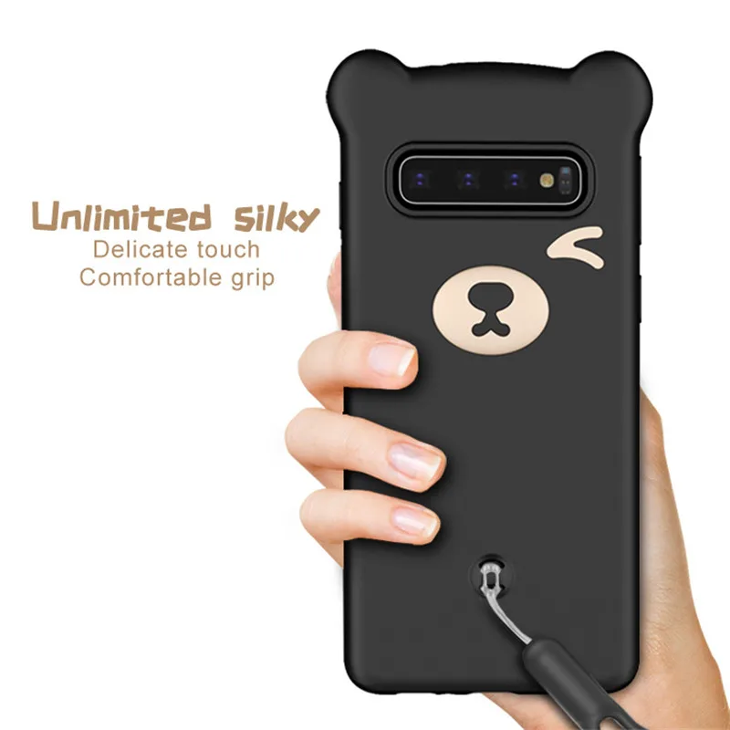Чехол для Samsung S8 S9 S10 plus bear мобильный телефон note 8 9 с ремешком мягкий ТПУ чехол
