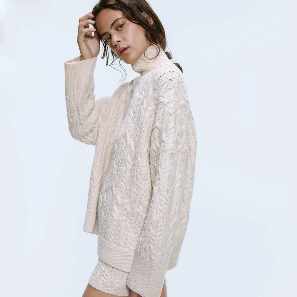 Europe and the United States Pullover 2019 ZA New Women's Sweater Long-sleeved Autumn Winter Loose Wild Rice White | Женская одежда