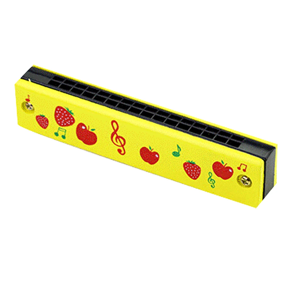 Wooden 16 Hole Fruit Pattern Harmonica Musical Instrument Educational Kids Toy New