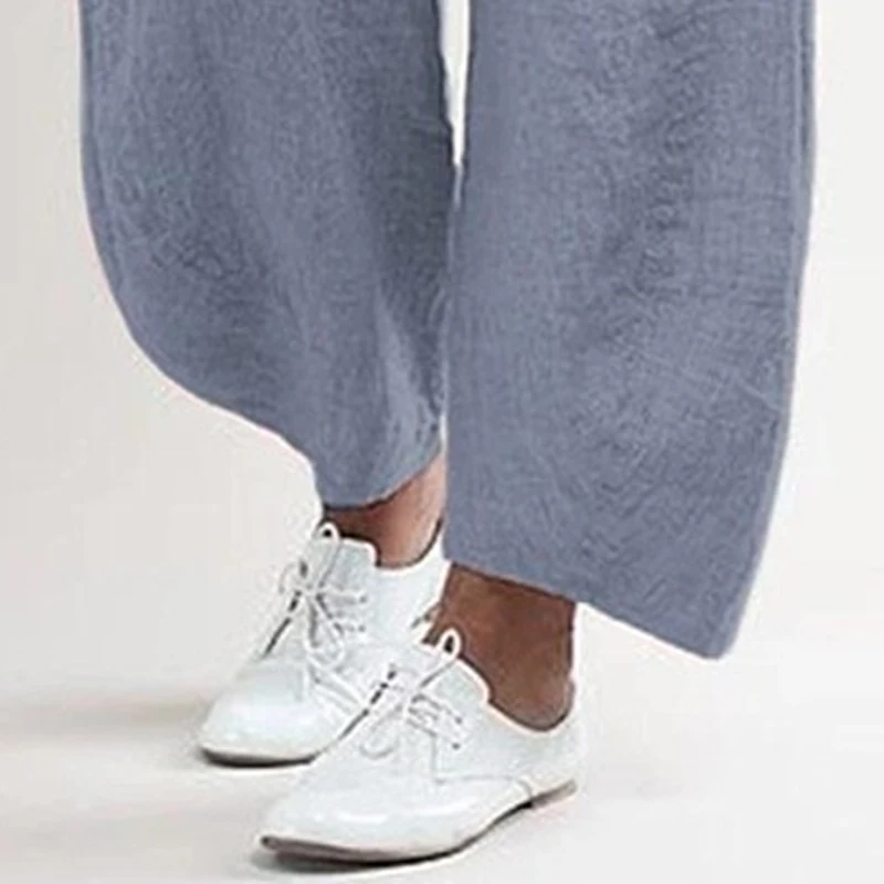 

Faroonee Summer Solid Color Ankle-Length Wide Leg Pants Women Plus Size Elastic Middle Waist Casual Loose Pants For Ladies S-5XL