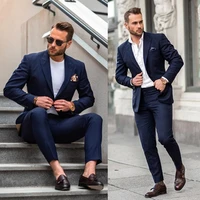 navy blue wedding male suit slim fit bridegroom tuxedos for men casual groomsmen suits formal business 2 pieces jacketpants