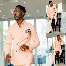 Ensemble de Costumes rose pour Hommes, 2 pièces (veste + pantalon), Costume de fête, Blazer Double boutonnage, Tuxedos sur mesure  (1)