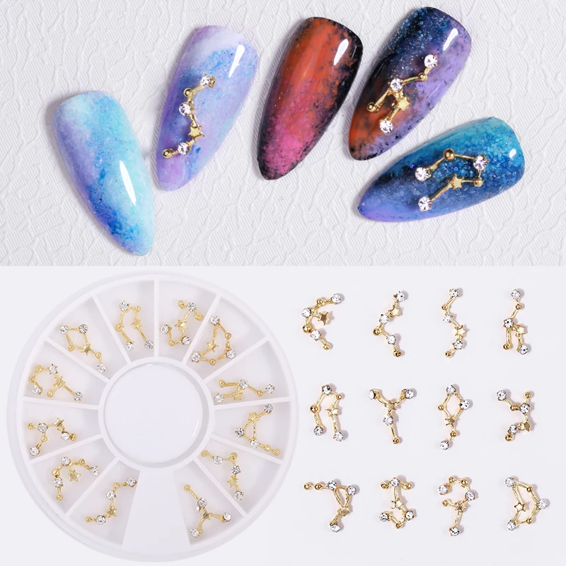 1 коробка Сверкающее металлическое украшение ногтя стразами в колесиках ноготь