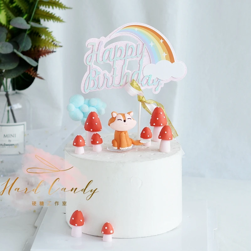 Сидящая лиса грибы дом торт топперы для мальчиков и девочек день рождения десерт