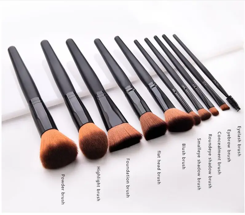 

10pcs makeup brushes set makeup tools black color Brush wooden handle brush