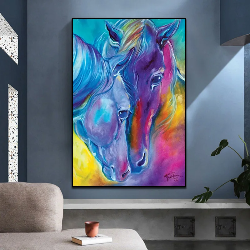 

Nordic Style Horse Canvas Posters Prints Colorful Animal Wall Art Picture Printed Artwork Oil Painting for Gallery Home Decor