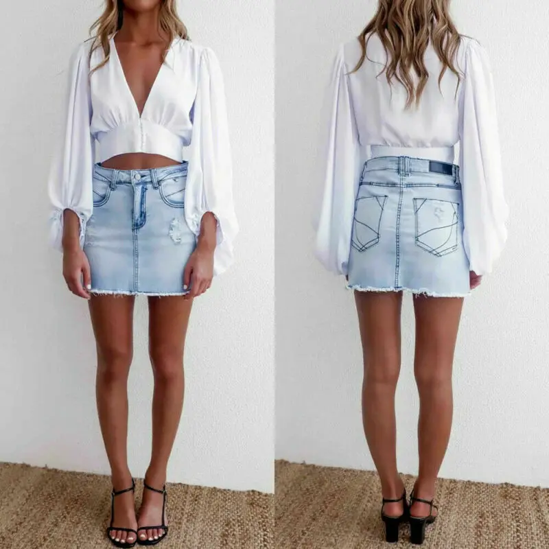 Женская белая рубашка с рукавами-фонариками и v-образным вырезом Офисная