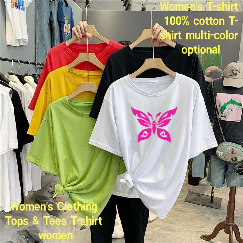 

Women's Tops & Tees Streetwear Big butterfly logo T-shirt Short Sleeve T-shirt Hip Hop Harajuku Short Sleeve Loose T-shirt Top