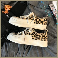 women leopard shoes platform high heel canvas vulcanized sneakers new arrival women breathable casual shoes platform sneakers