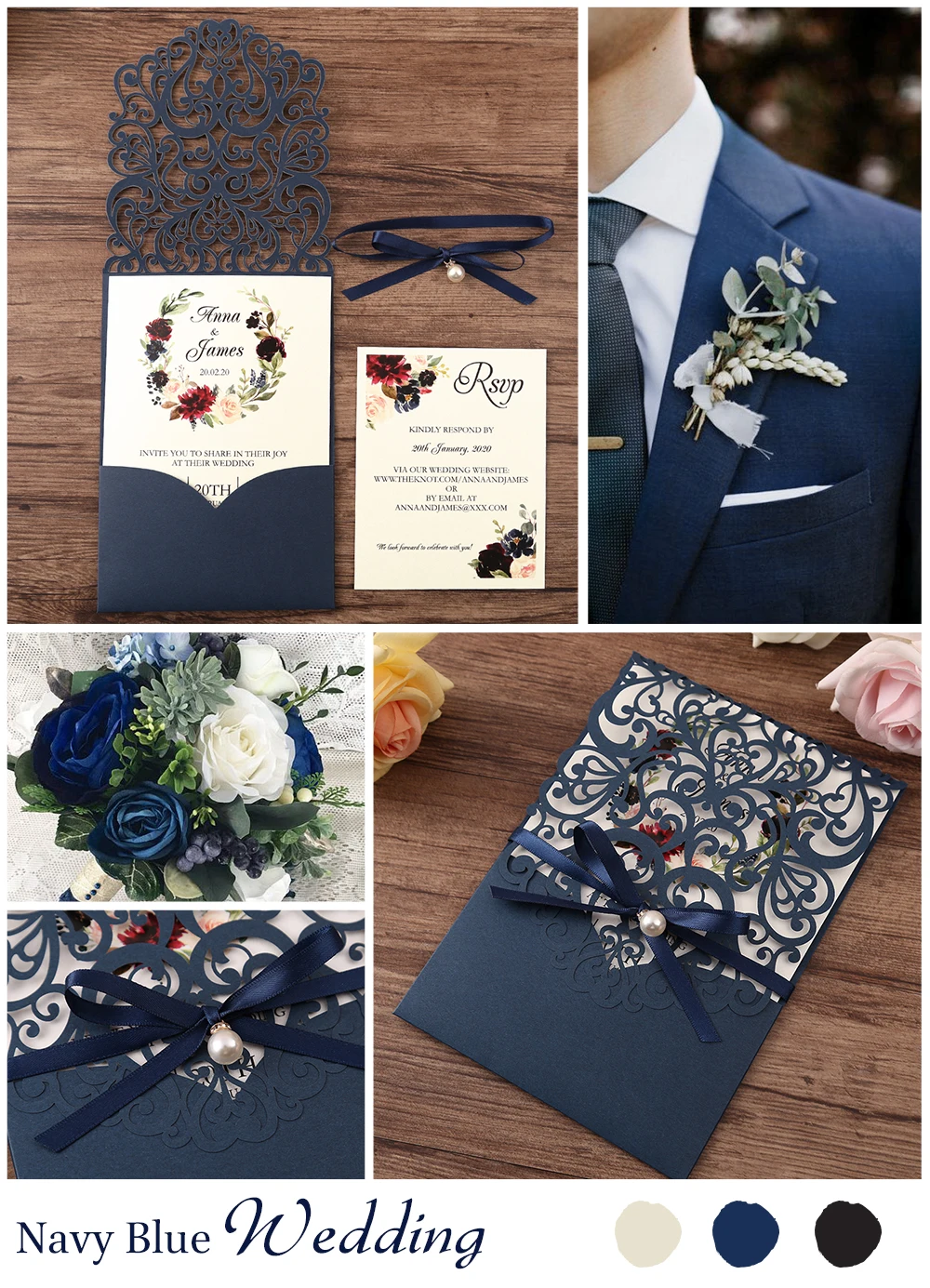 Новое поступление 100 шт. темно синие горизонтальные свадебные приглашения с