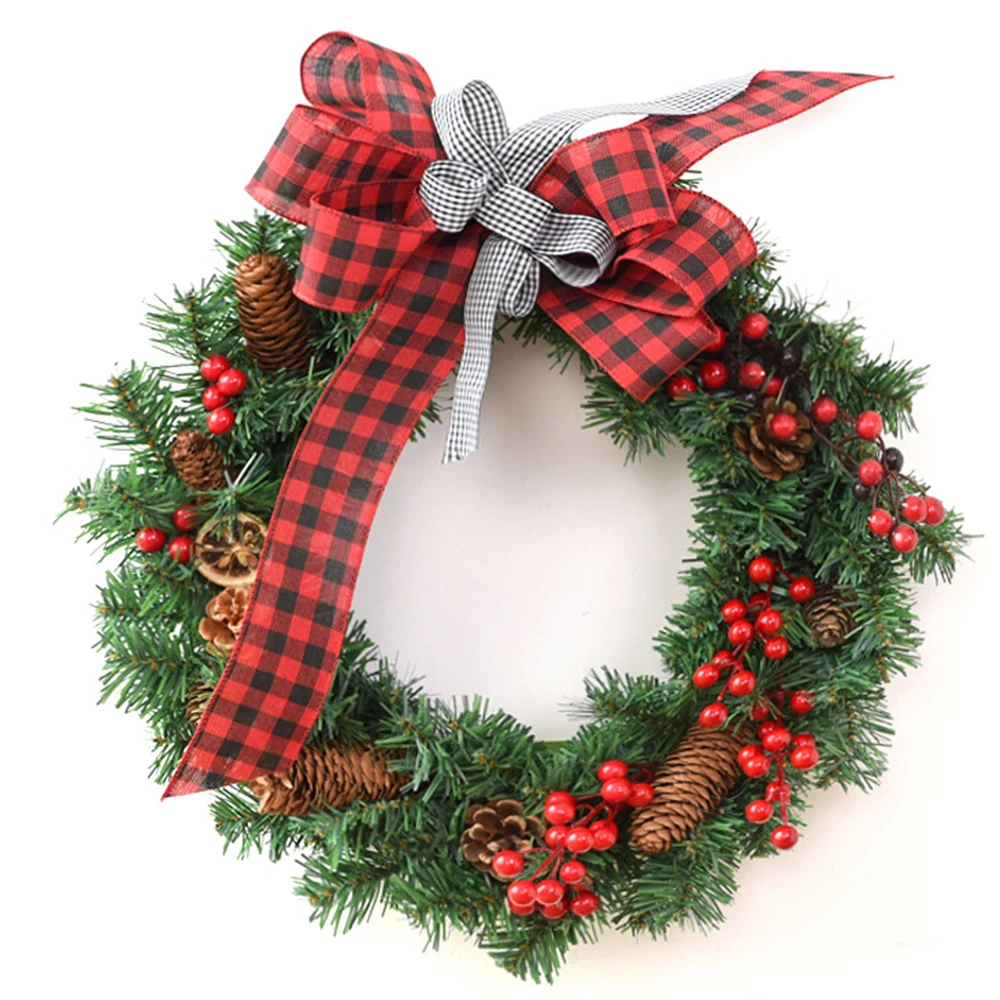 

Christmas Wreath Window Door Decoration Bow Advent Garland Red Bean Evergreen Leaves Burlap Ball 2022 New Year Decor Supplies