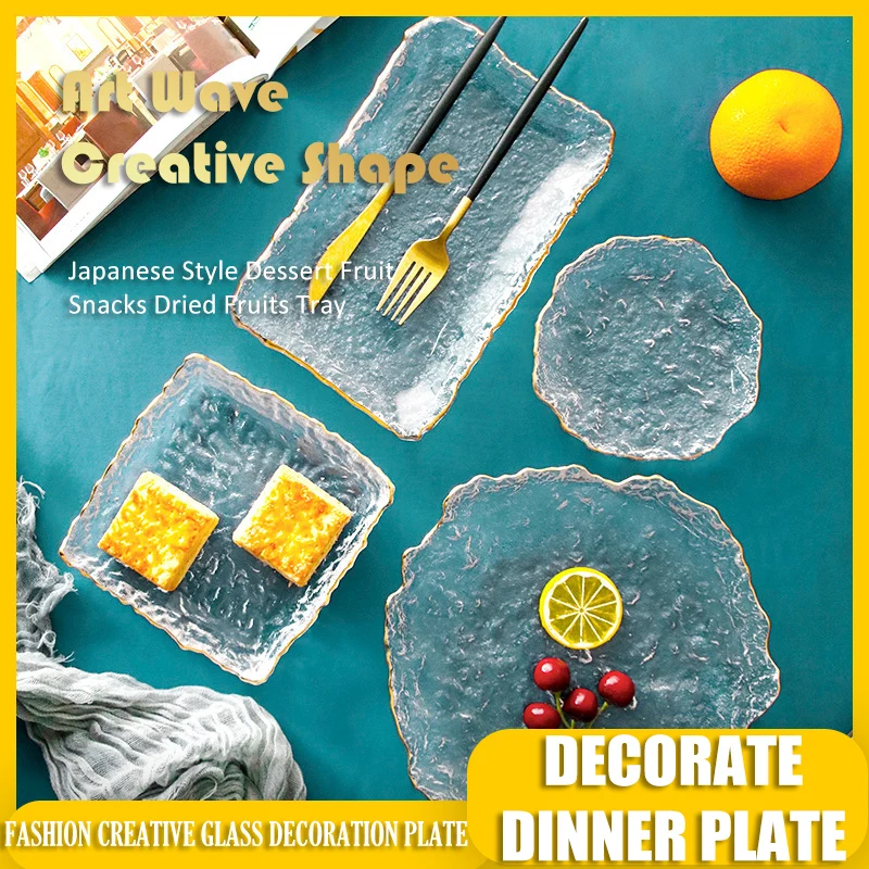Decoration Plate Dinner Plate Glass Food Plates Art Wave Creative Shape Japanese Style Dessert Fruit Snacks Dried Fruits Tray