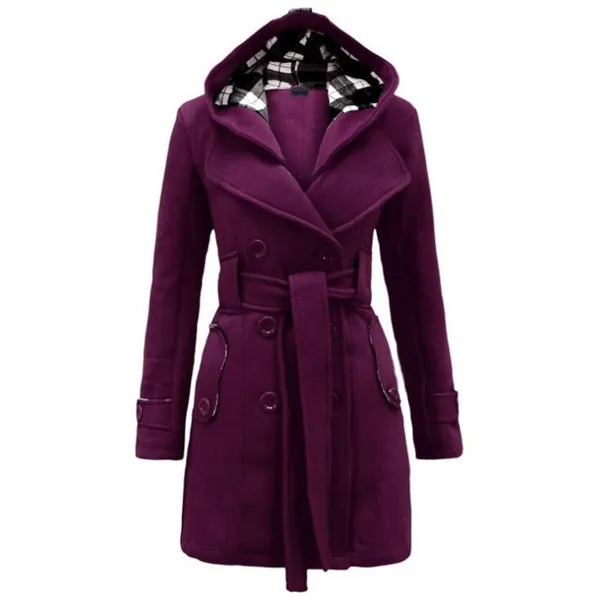 purple Модные женские тонкие тренчи Женская шляпа воротник Peacoat зимнее шерстяное пальто куртки верхняя одежда двубортные элегантные пальто Y1086 - Цвет: purple