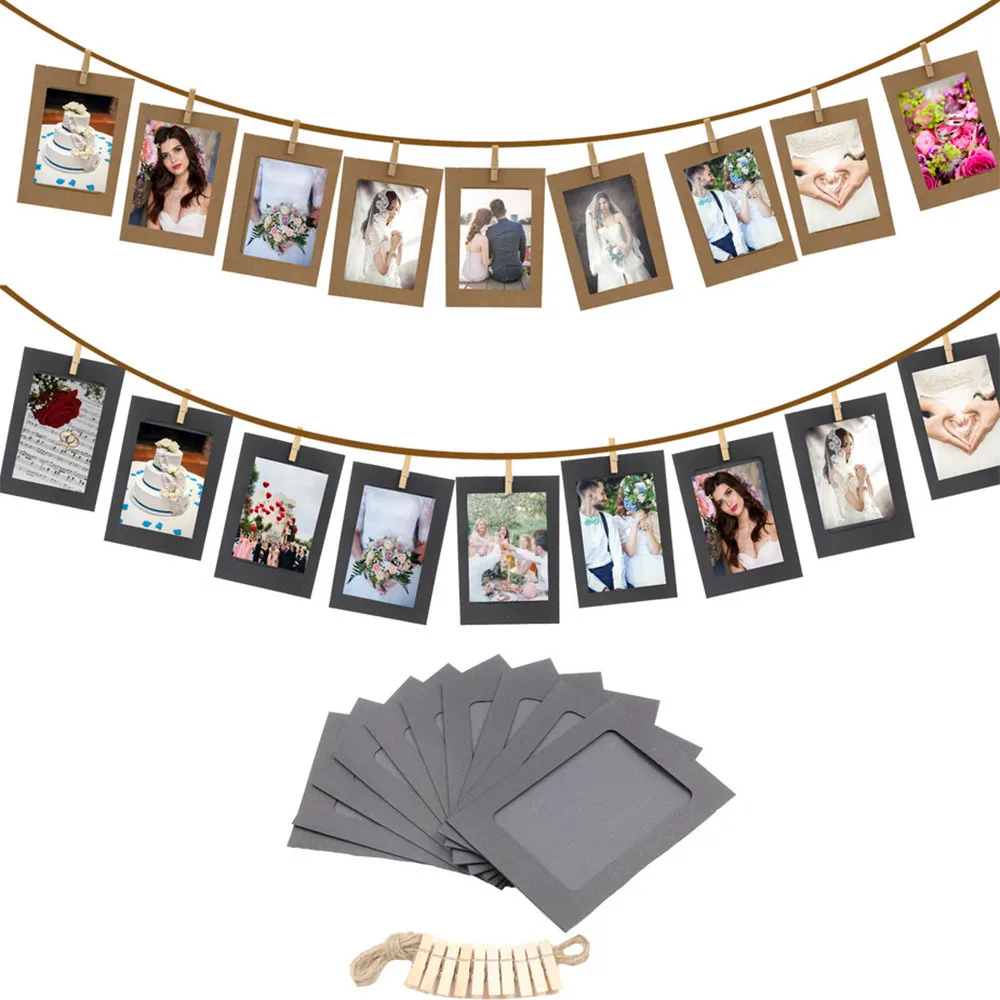 10 Pcs 3 дюйма DIY крафт Бумага фоторамка Стена фотографий FrameAlbum веревка зажимы набор
