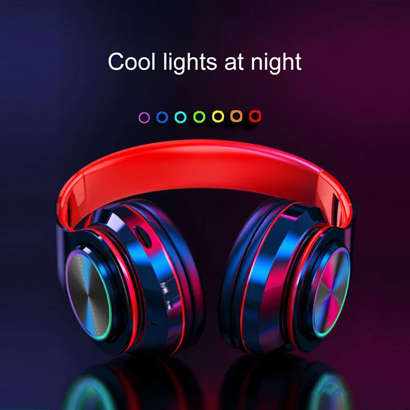 Классные Hi Fi стереонаушники светящиеся Складные Bluetooth музыкальные наушники FM
