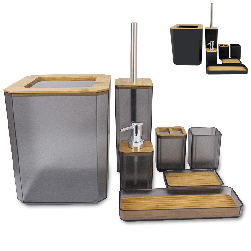 

Набор прозрачных принадлежностей для мытья, 7 шт., Бамбуковая чашка для полоскания рта, держатель для мыла, зубной щетки, аксессуары для ванн...