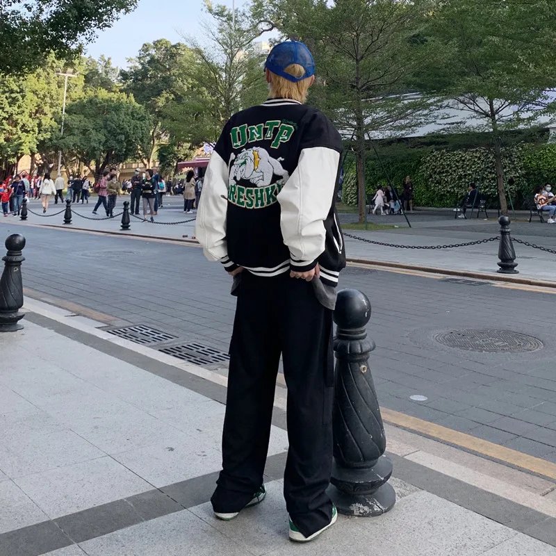 

American Fashion Brand Bulldog Embroidered Jacket 2021 Spring and Autumn Men and Women Retro Street Loose Baseball Uniform