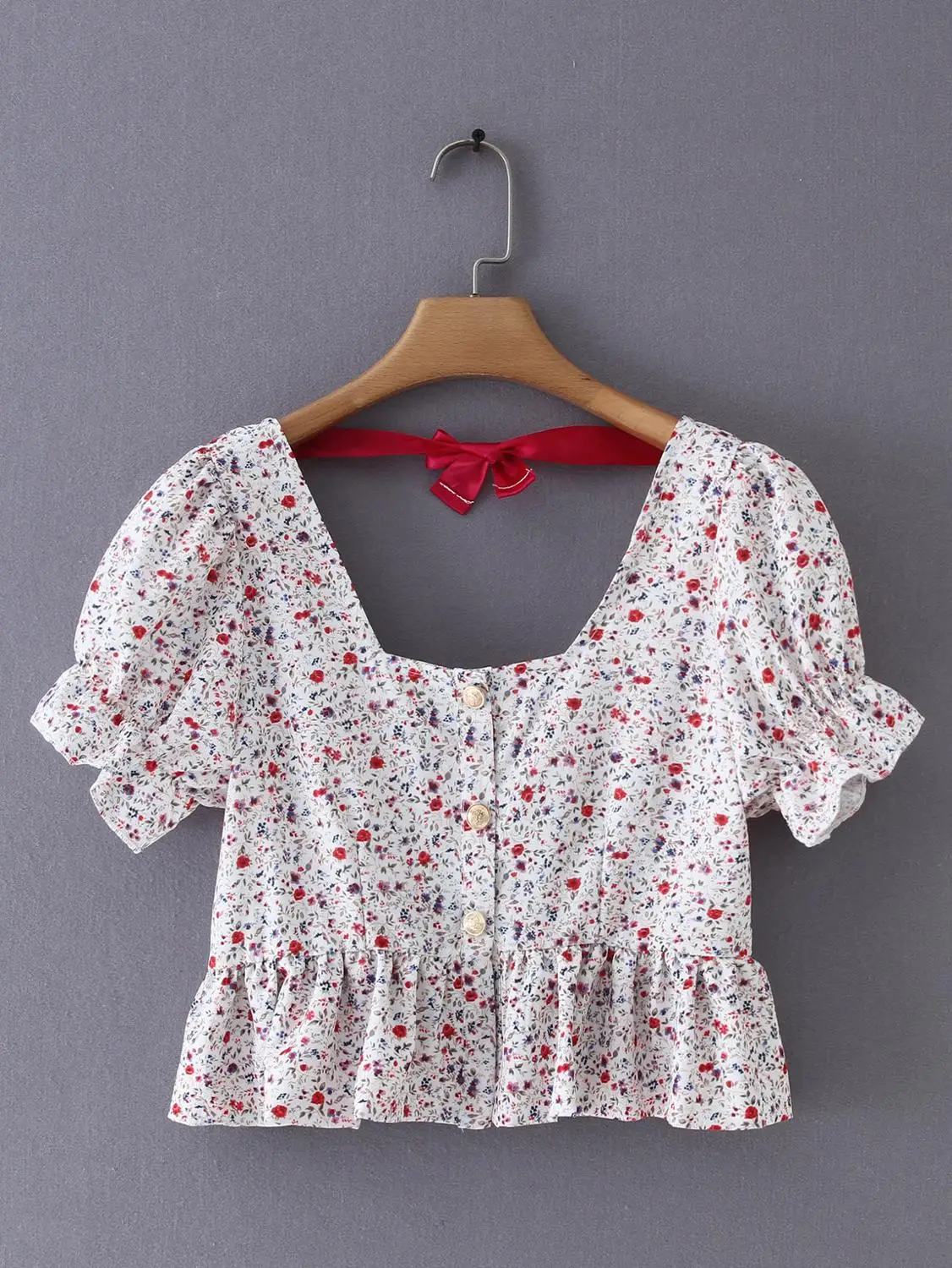 Женская блузка AOEMQ белая с цветочным принтом и квадратным воротником рукавами