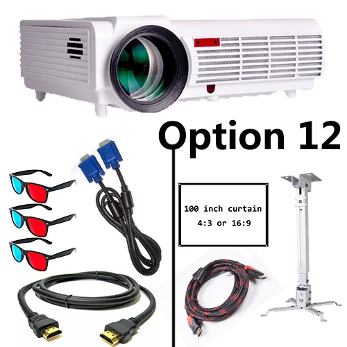 Option 12 Poner saund светодиодный 96 HD проектор светодиодный 5500 люмен 3D proyector домашний кинотеатр с 10 м HDMI и настенный кронштейн штатив Vs bt96 - Цвет: Option 12