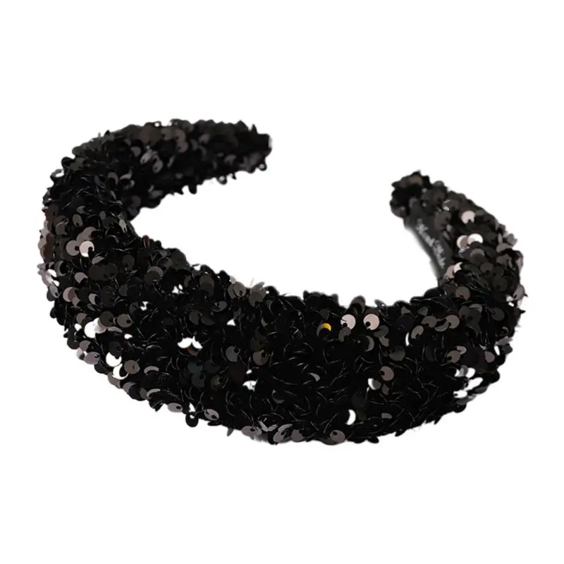 Women Girl Glitter Sequins Wide Headband Reflective Colorful Sponge Padded Hair Hoop Dance Party Styling Thick Boutique Headwear | Красота и