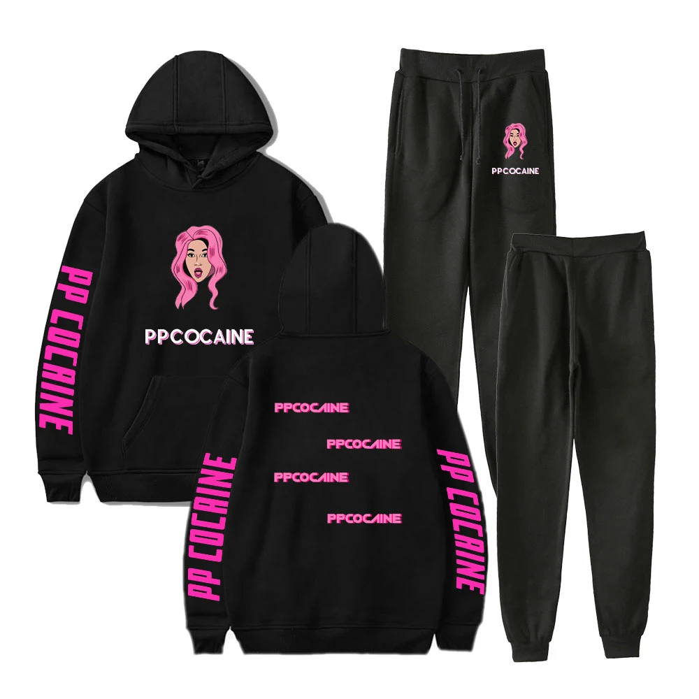 

Pop RAPPER 2021 New hip Pop singer Ppcocaine Sweatshirt Sets Sports Hoodies Pullovers+jogger Pants Cool Sets