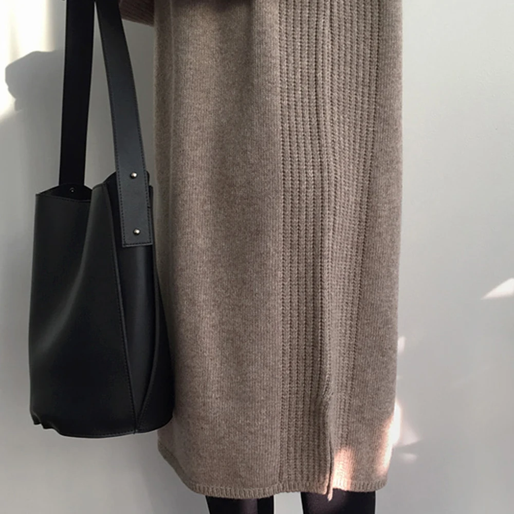 Женское трикотажное платье-свитер в Корейском стиле простой Свободный пуловер