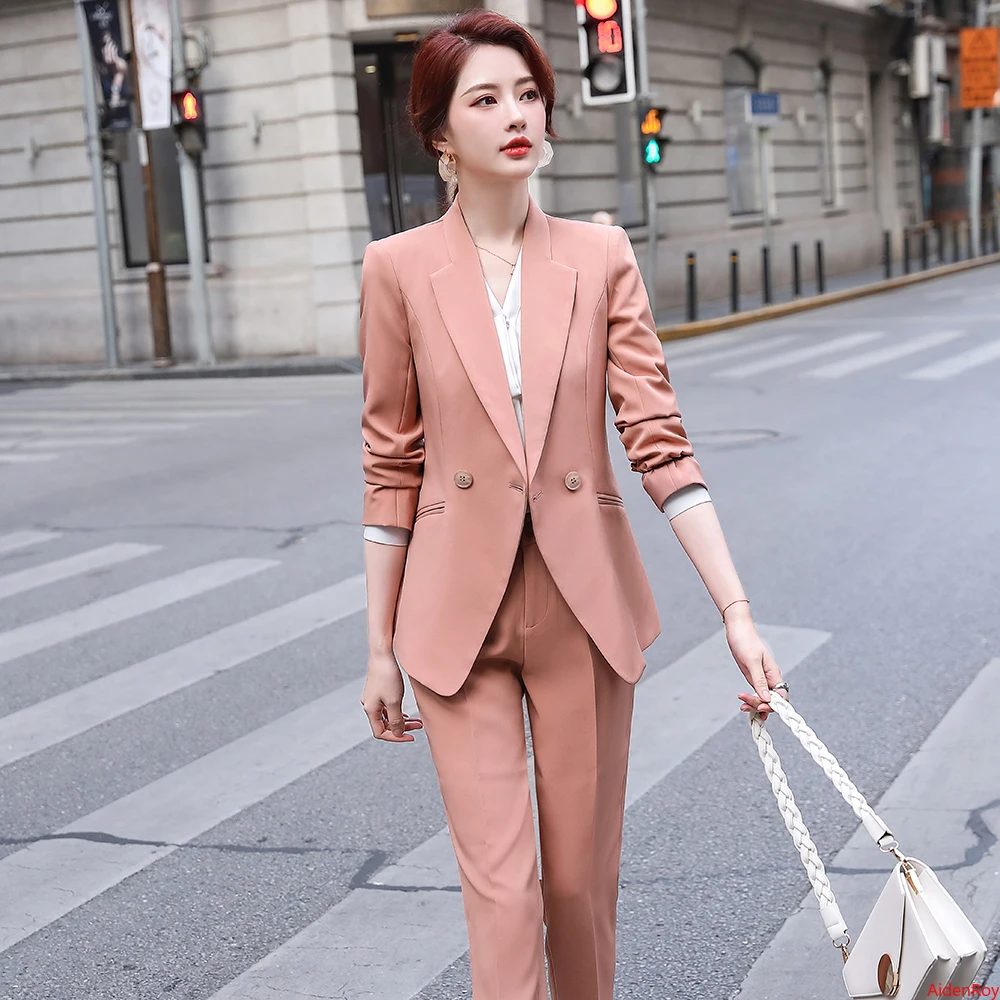 

New 2020 Purple Pink Formal Suit Pant Formal Pantsuit Womens Tops and Blouses Pants Suits Elegant Work Wear Office Ladies Jacket
