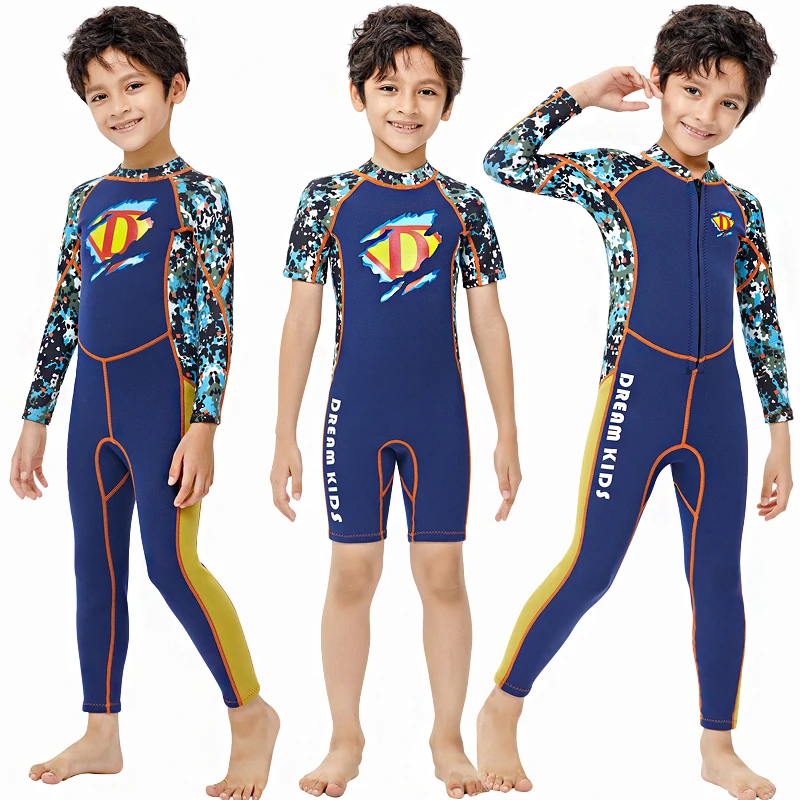 

Kids Neoprene Wetsuit 2.5MM Swimsuits For Boys Surfing Scuba Dive Suit Freediving Swimwear Children Underwater Bathing Suit