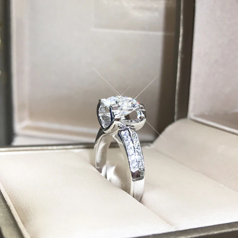 Роскошное 18 К кольцо из белого золота 4 когтя Трендовое Двухрядное ювелирное