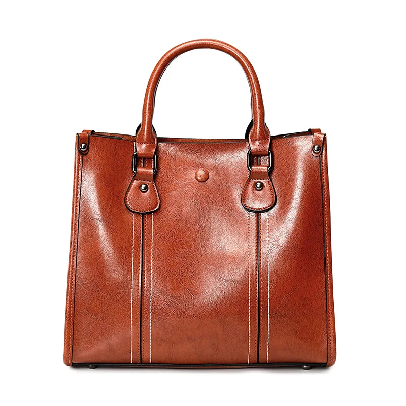 Новый стиль ретро масло воск кожаная сумка тоут модная Большая вместительная на