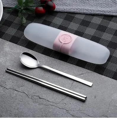 stainless steel 1 комплект портативный набор посуды из нержавеющей стали с ящиком для хранения Чехол для столовых приборов палочки для еды ложка, вилка для фруктов посуда для путешествий - Цвет: stainless steel