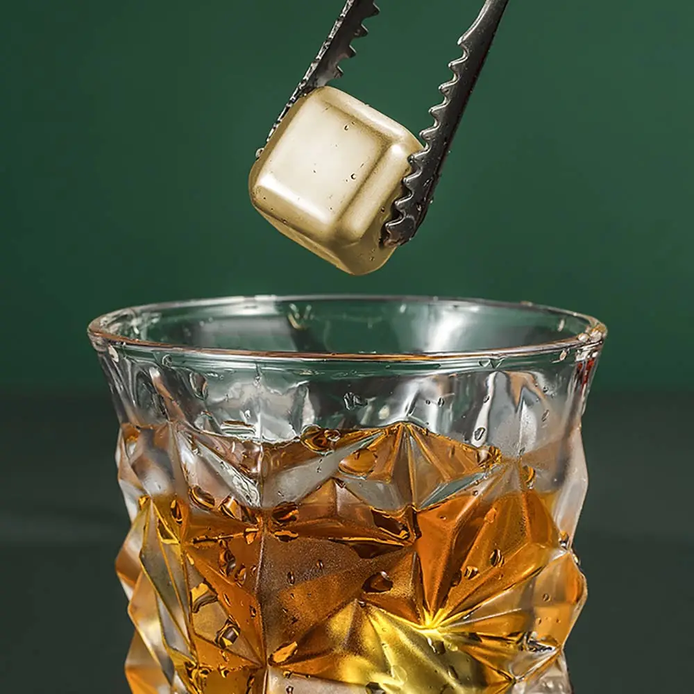 

Reusable Golden Whiskey Soffe Stainless Steel Square Ice Block Red Wine Whiskey Ice Cube Fast Freezing Reusable Ice Cubes