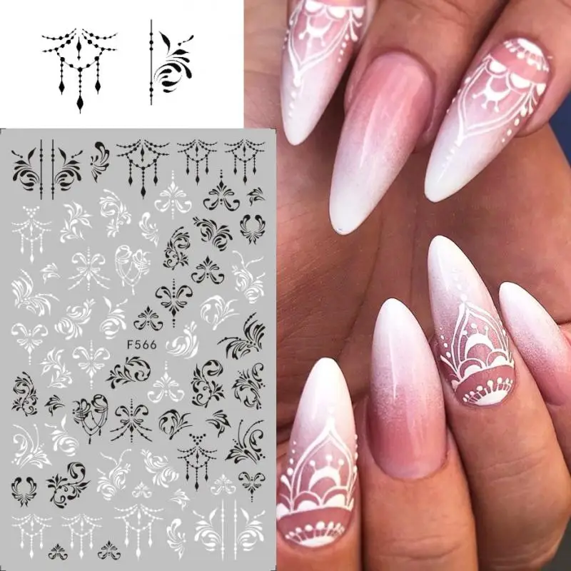 1 шт. черно-белые стикеры 3D на ногти Nail Art ползунки цветы Мандала лист геометрические наклейки для ногтей Фольга Дизайн Маникюр украшения