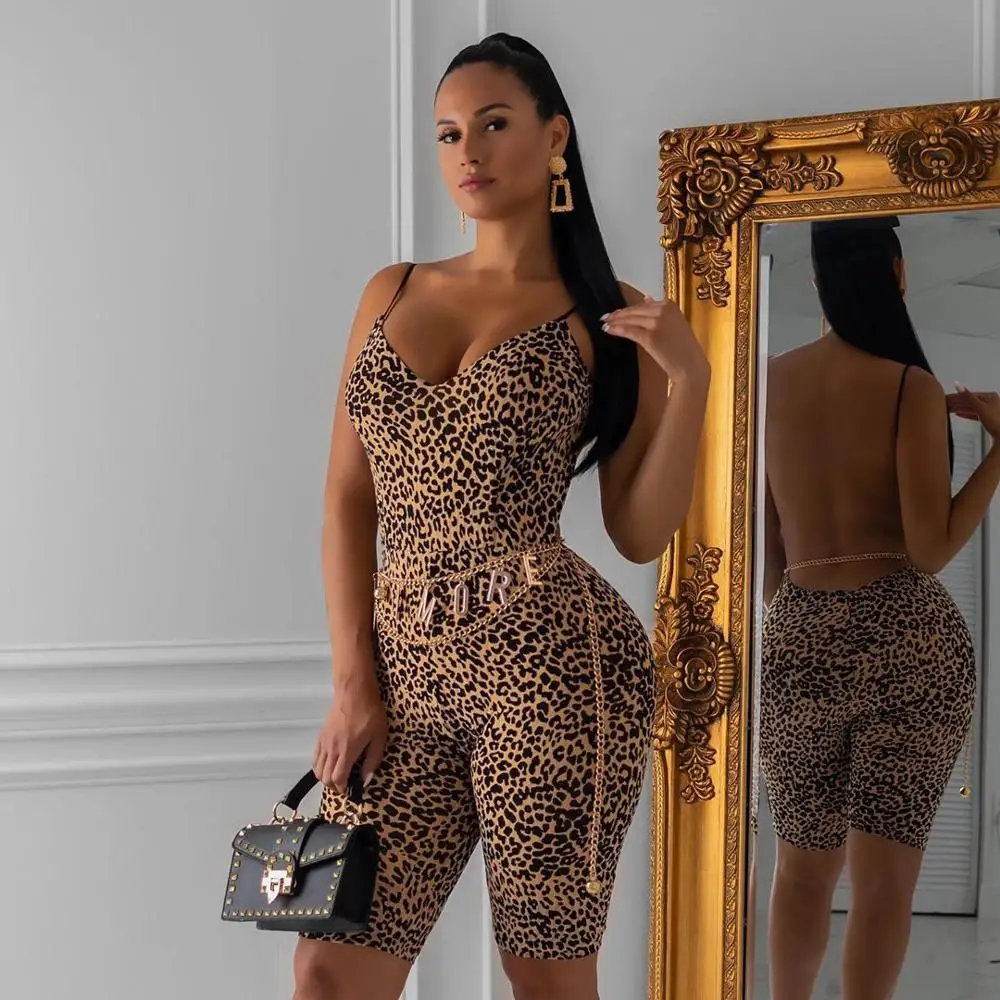 

BKLD Women Sexy Spaghetti Strap Jumpsuits 2019 Summer Clubwear Ladies Fashion Leopard Print Sleeveless Backless Bodycon Rompers