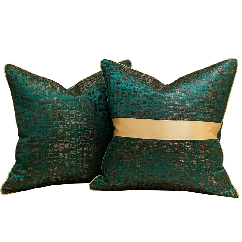 

Luxury New Chinese Style Patchwork Pure Color Cushion Cover Blackish Green Jacquard Waist Pillowcase Sofa Bed Decor Pillow Cover