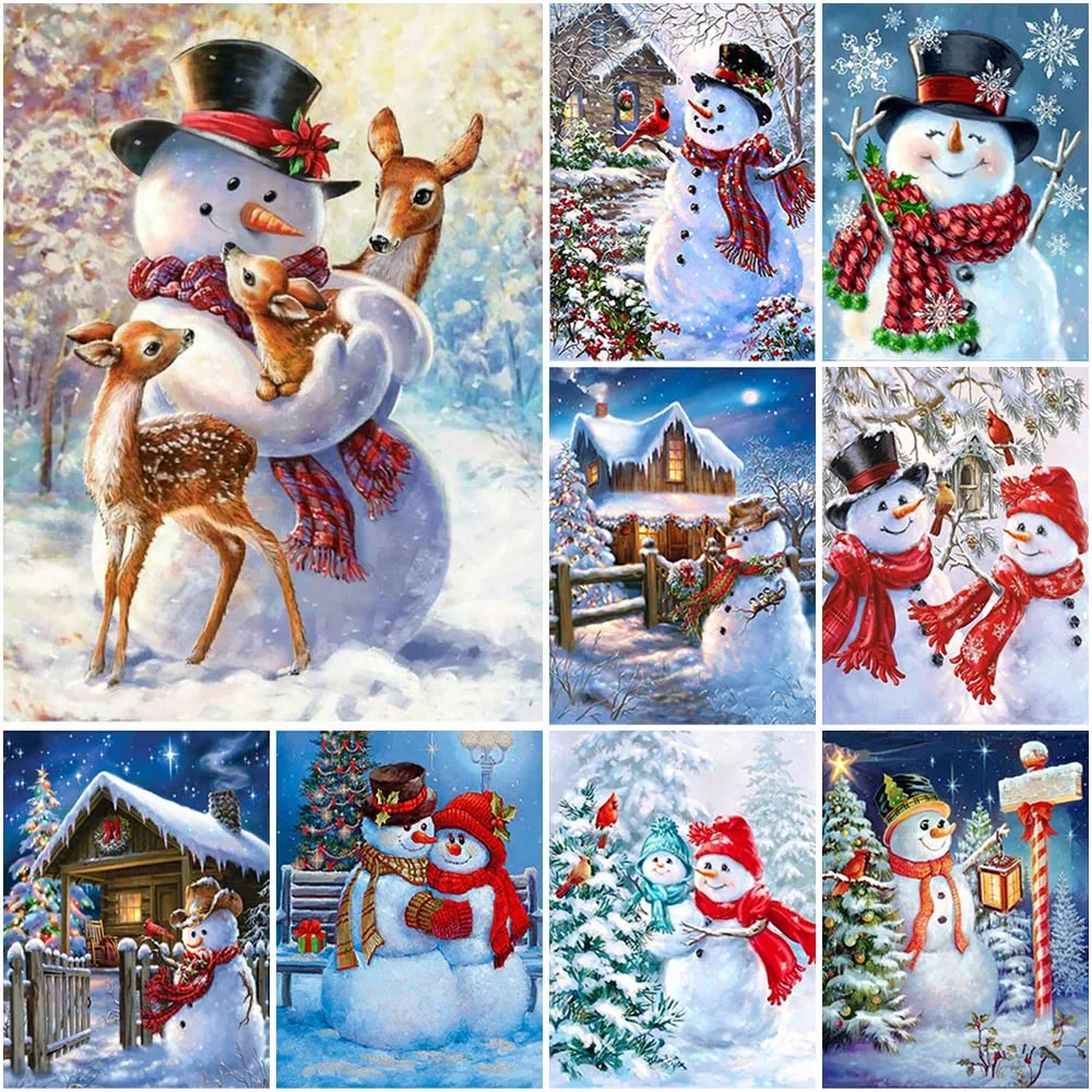 

DIY Snowman 5D Diamond Painting Full Round Drill Christmas Gift Snow Scenery Diamond Embroidery Cross Stitch Kits Home Decor