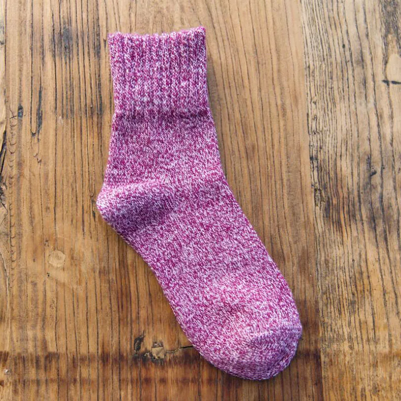 Autumn Winter Thick Warm Wool Socks Solid Color Cotton Two-tone Knitting Ladies Sock Casual Fashion Dress Socks Soft 5 Pair