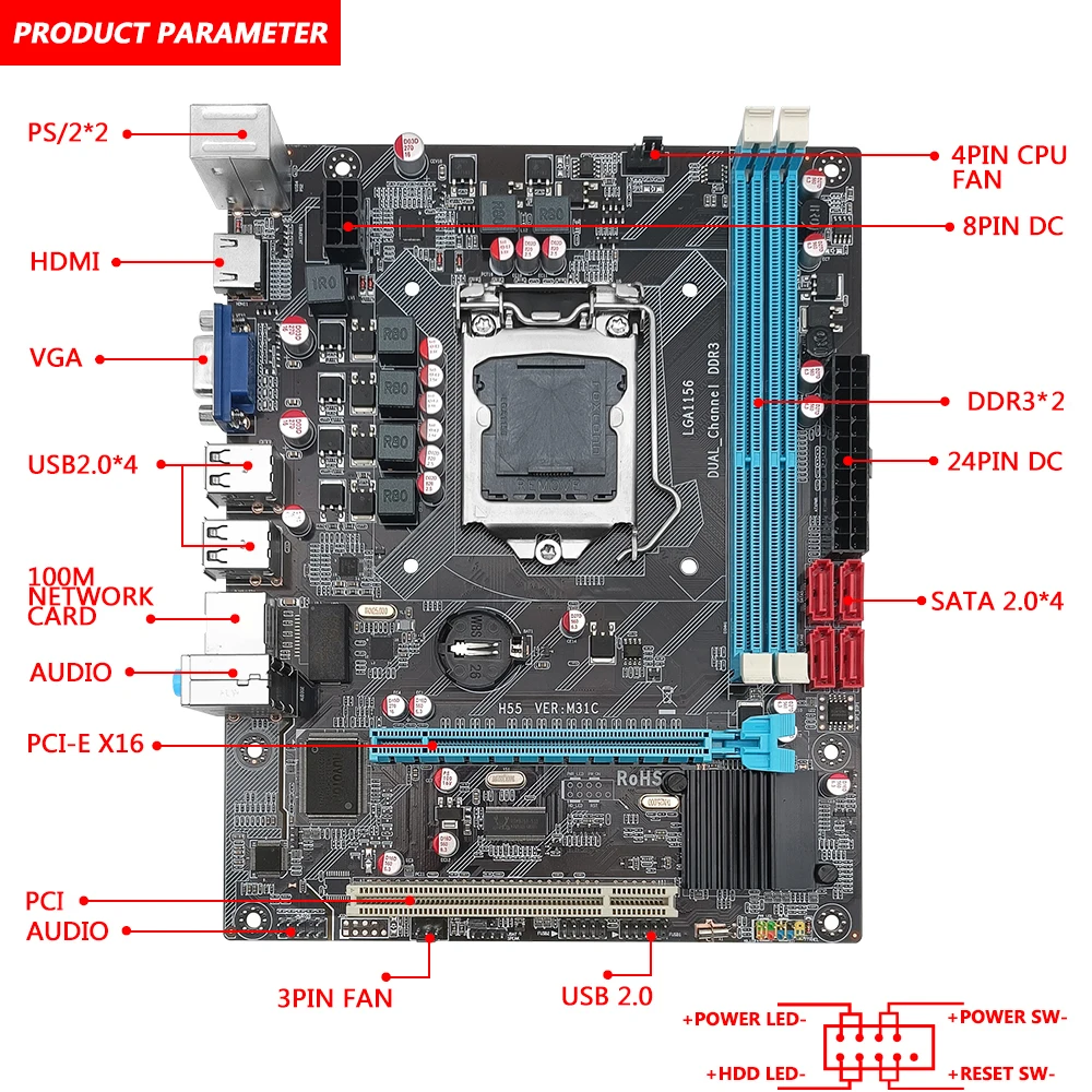 machinist h55 motherboard lga 1156 set kit with intel core i5 760 processor ddr3 8gb24gb 1600mhz desktop ram h55 verm31c free global shipping