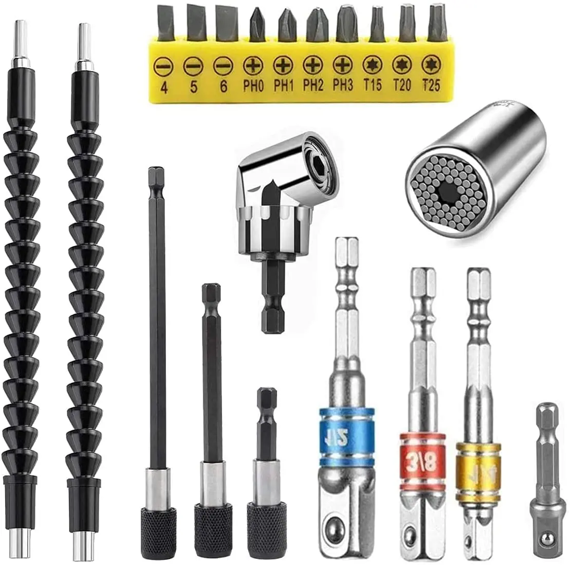 

MXiiXM Flexible Drill Bit Extension, 105° Right Angle Drill, Bendable Drill Bit Extension, Drill Bit Holder, Screwdriver Bit Kit