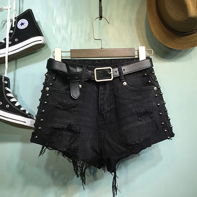 Асимметричные тяжелые Промышленные джинсовые шорты с заклепками женские летние
