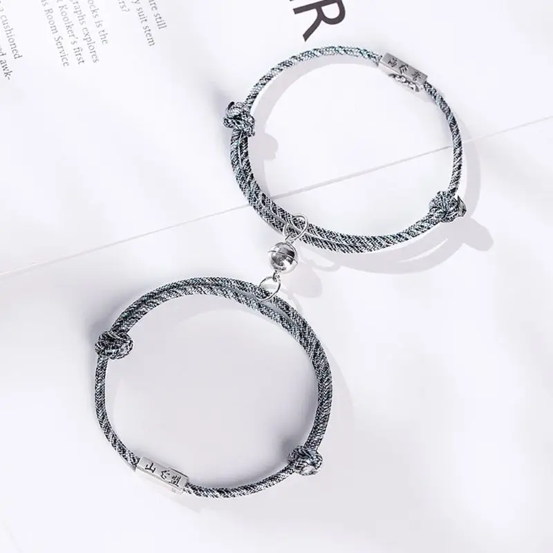 

2Pcs Minimalist Lovers Matching Friendship Bracelet Rope Braided Couple Distance Couple Magnetic Bracelet Lover Jewelry HX6F