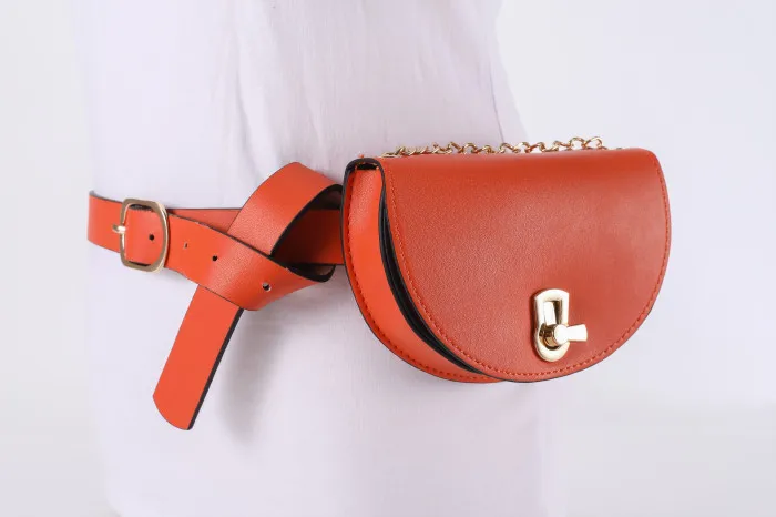 orange KAFVNIE Роскошные поясные сумки винтажные полукруглые поясные сумки с карманами для телефона ПУ поясная сумка винтажная Женская поясная сумка - Color: orange