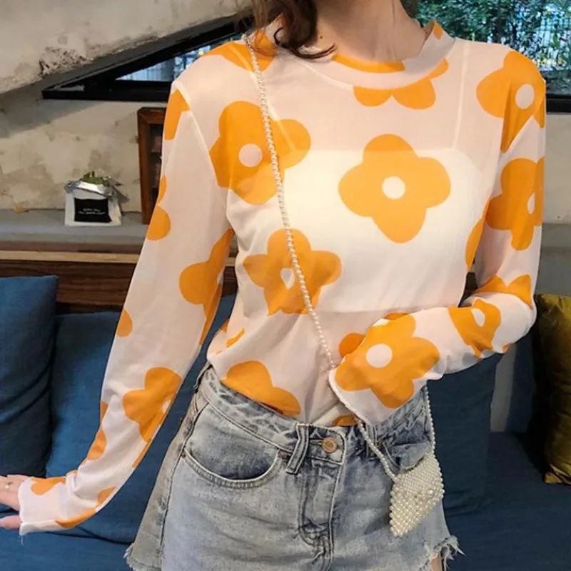 Женские милые однотонные повседневные топы модные женские футболки с цветочным